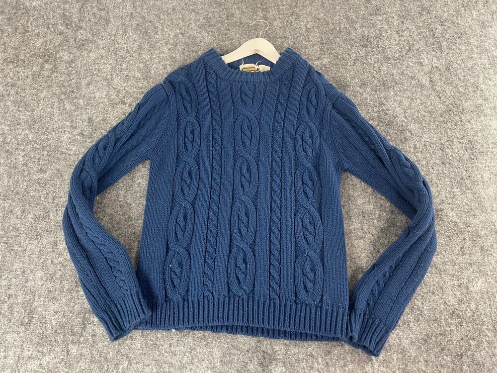 Vintage Bambergers Sweater Women Medium Blue Cable Knit Pullover N127